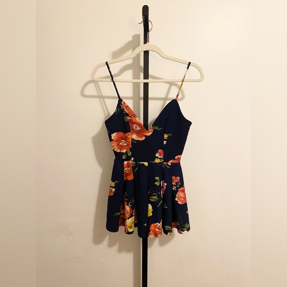 Shop 17 Floral Spaghetti Strap Romper Junior’s Medium